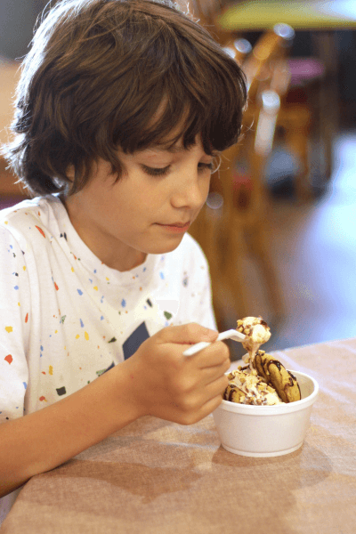 Customer eating Ashby's Ice Cream